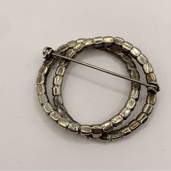 Vintage clear rhinestone double circle brooch pin - Picture 6 of 8